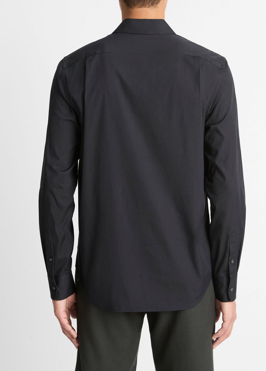 Stretch-Cotton Poplin Shirt in Long Sleeve - BLACK | VINCE Men