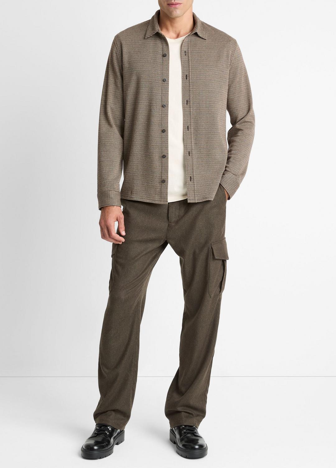Houndstooth Cotton-Blend Button-Front Shirt in Long Sleeve - DARK ROAST COMBO | VINCE Men