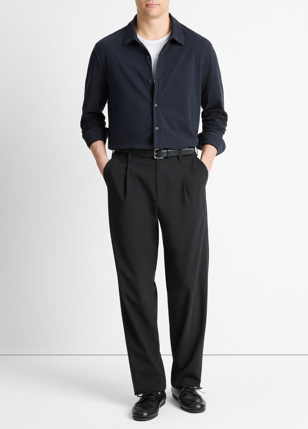 Cotton Piqué Button-Front Shirt in Long Sleeve - COASTAL BLUE | VINCE Men