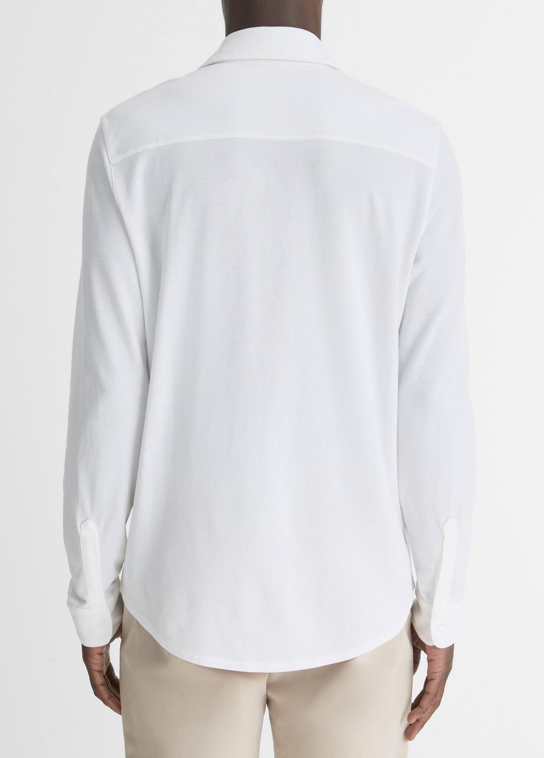 Cotton Piqué Button-Front Shirt in Long Sleeve - OPTIC WHITE | VINCE Men
