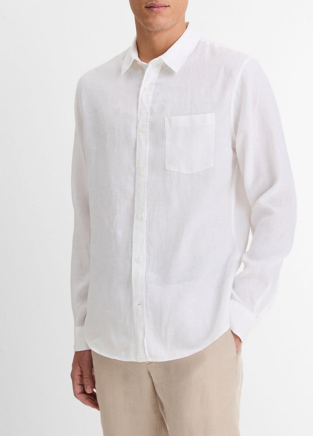 Linen Long-Sleeve Shirt in Long Sleeve - OPTIC WHITE | VINCE Men