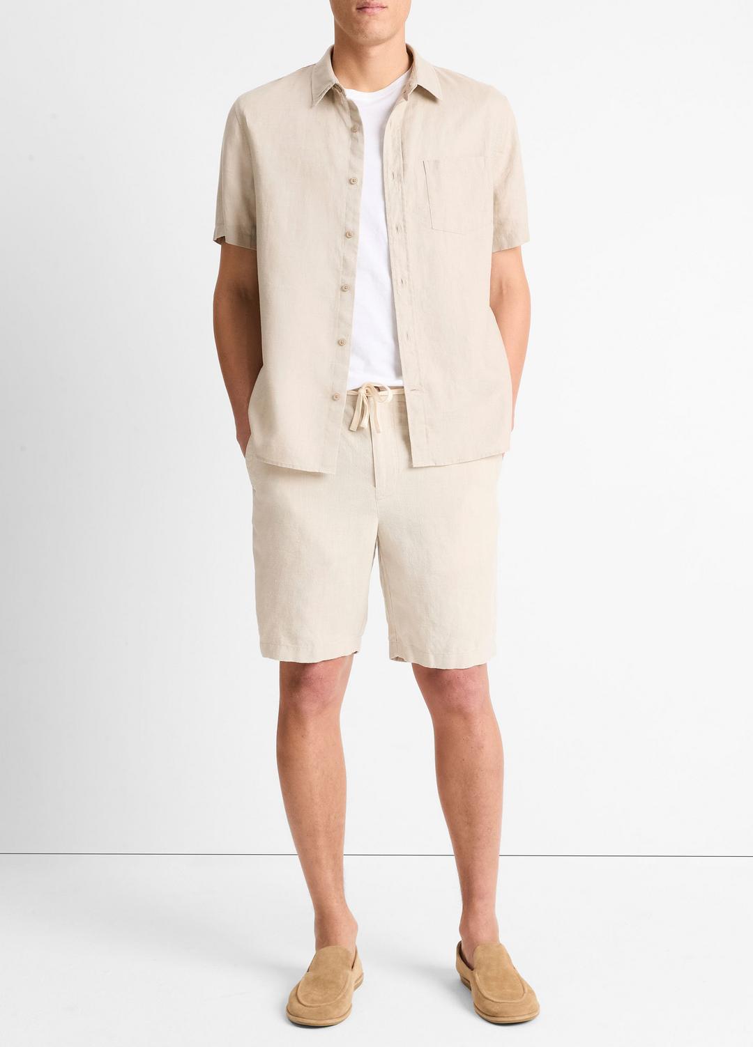 Linen Short-Sleeve Shirt in Short Sleeve - PUMICE ROCK | VINCE Men