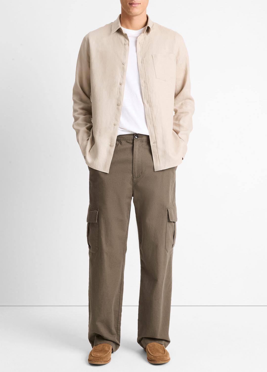 Linen Long-Sleeve Shirt in Long Sleeve - PUMICE ROCK | VINCE Men