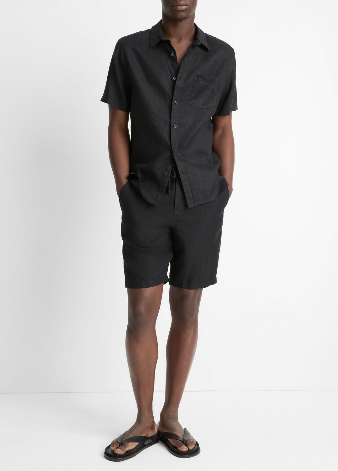 Linen Short-Sleeve Shirt in Short Sleeve - BLACK | VINCE Men