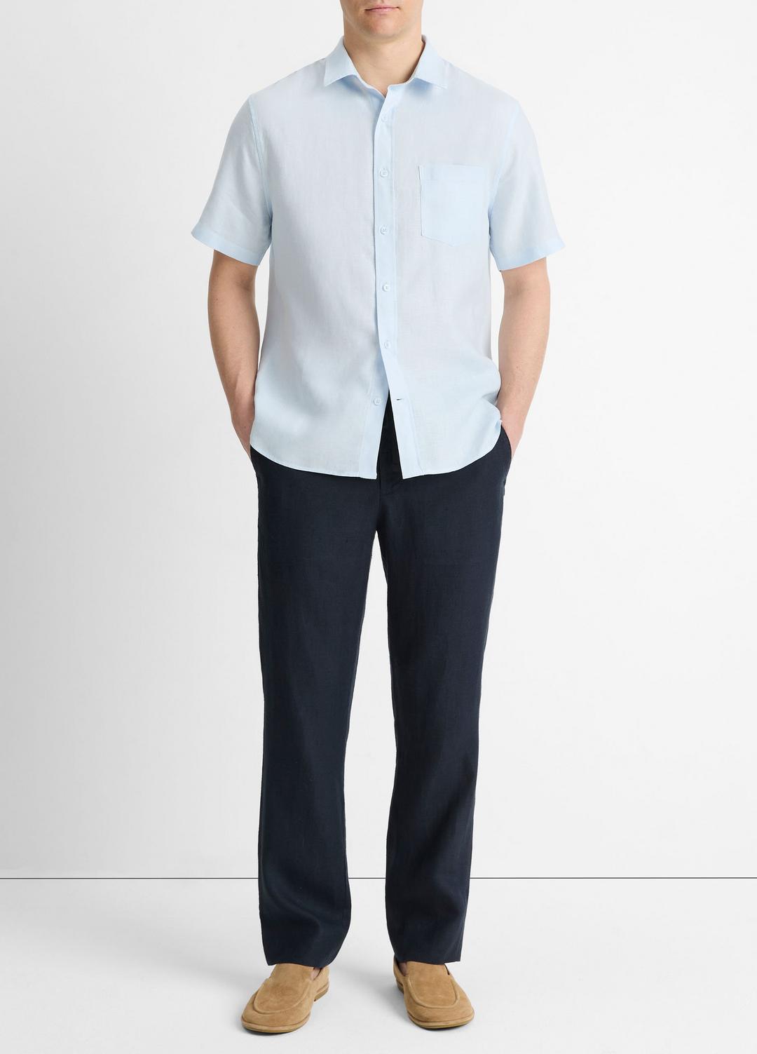 Linen Short-Sleeve Shirt in Short Sleeve - GLACIER | VINCE Men
