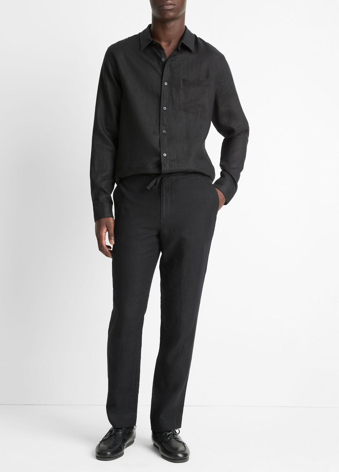 Linen Long-Sleeve Shirt in Long Sleeve - BLACK | VINCE Men