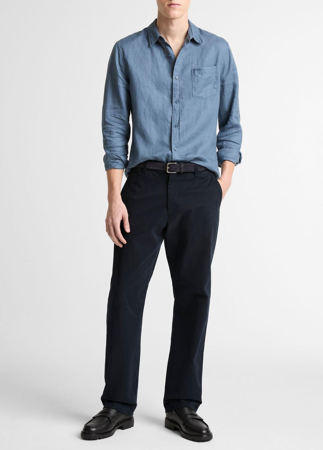 Linen Long-Sleeve Shirt in Long Sleeve - UNIFORM BLUE | VINCE Men