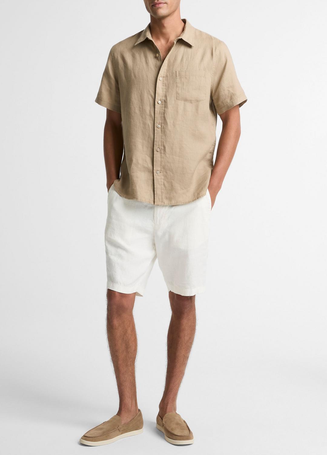 Linen Short-Sleeve Shirt in Long Sleeve - TEAK | VINCE Men