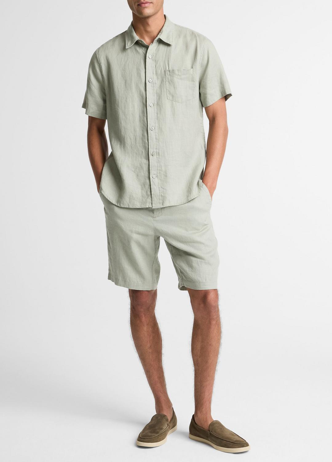 Linen Short-Sleeve Shirt in Long Sleeve - MATCHA | VINCE Men
