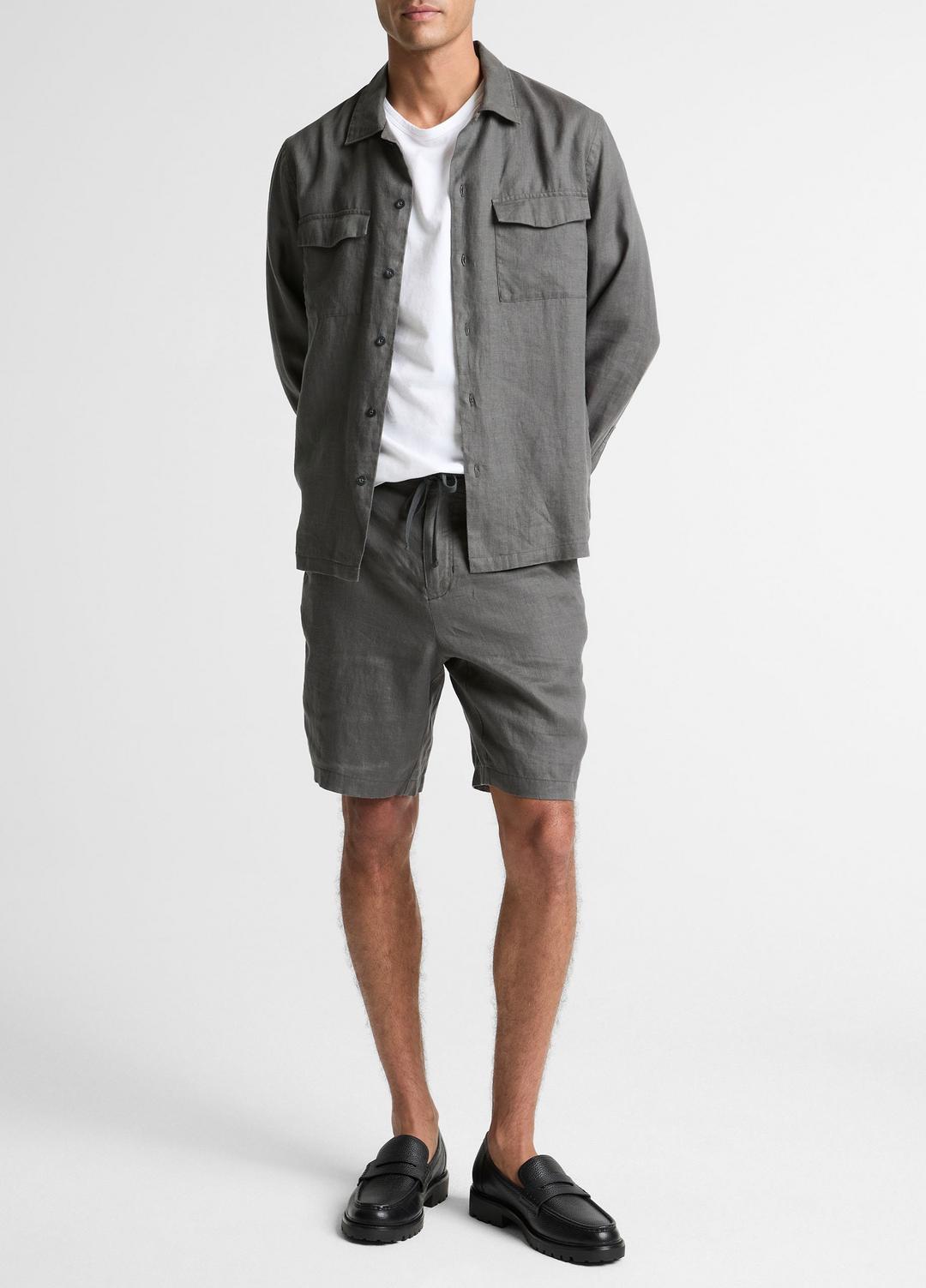 Linen Garage Shirt in Long Sleeve - SLATE | VINCE Men