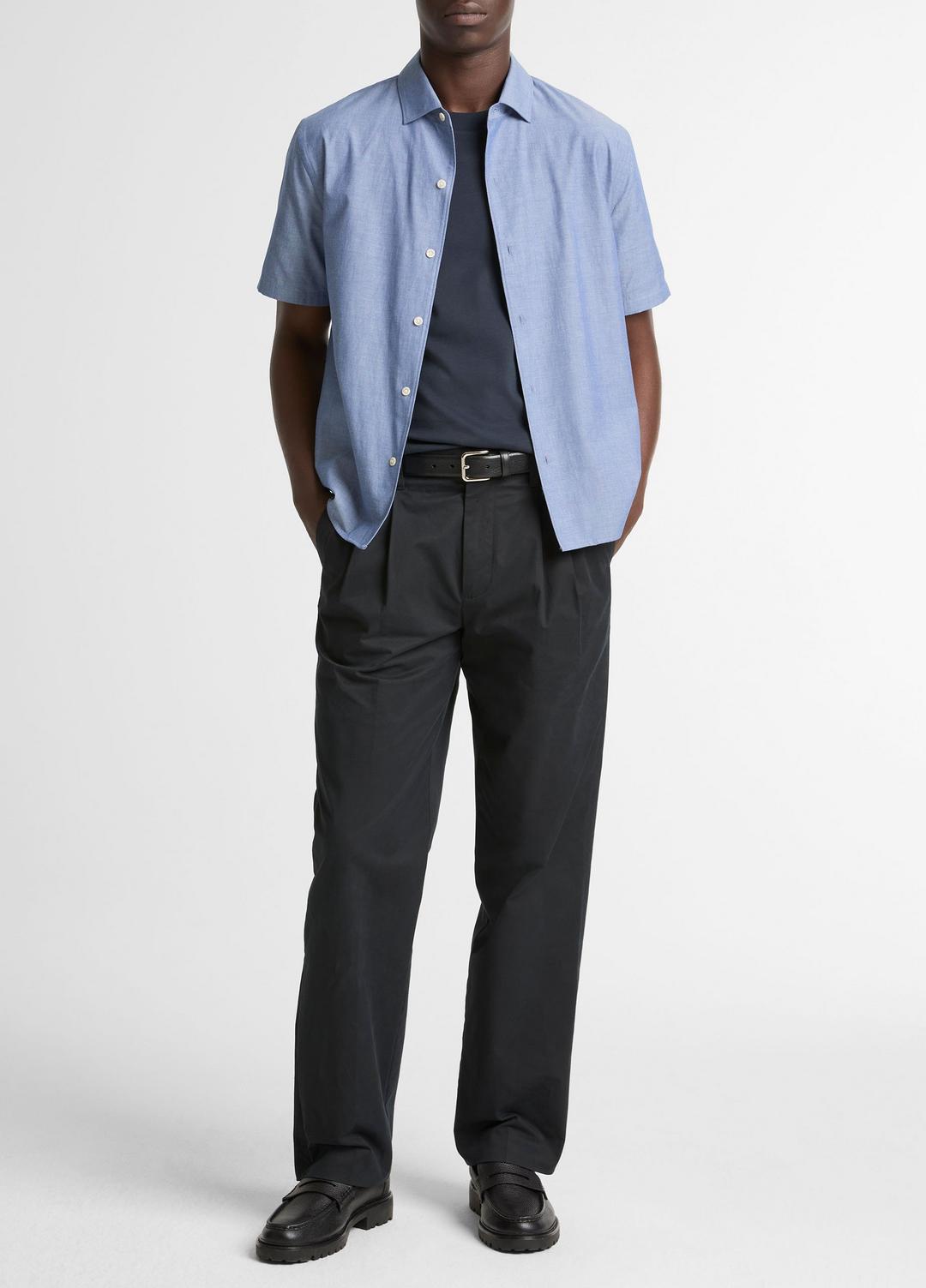 Cotton Short-Sleeve Button-Front Shirt in Short Sleeve - INDIGO | VINCE Men
