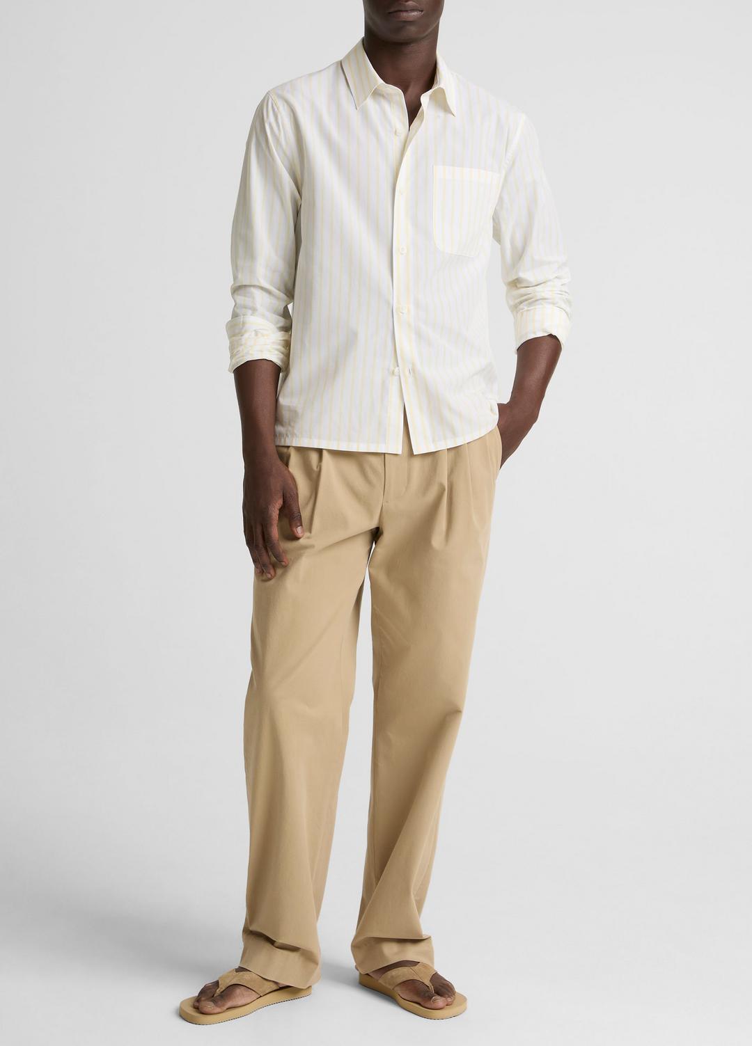 Striped Cotton-Blend Poplin Button-Front Shirt in Long Sleeve - WHITE/PALE YELLOW | VINCE Men
