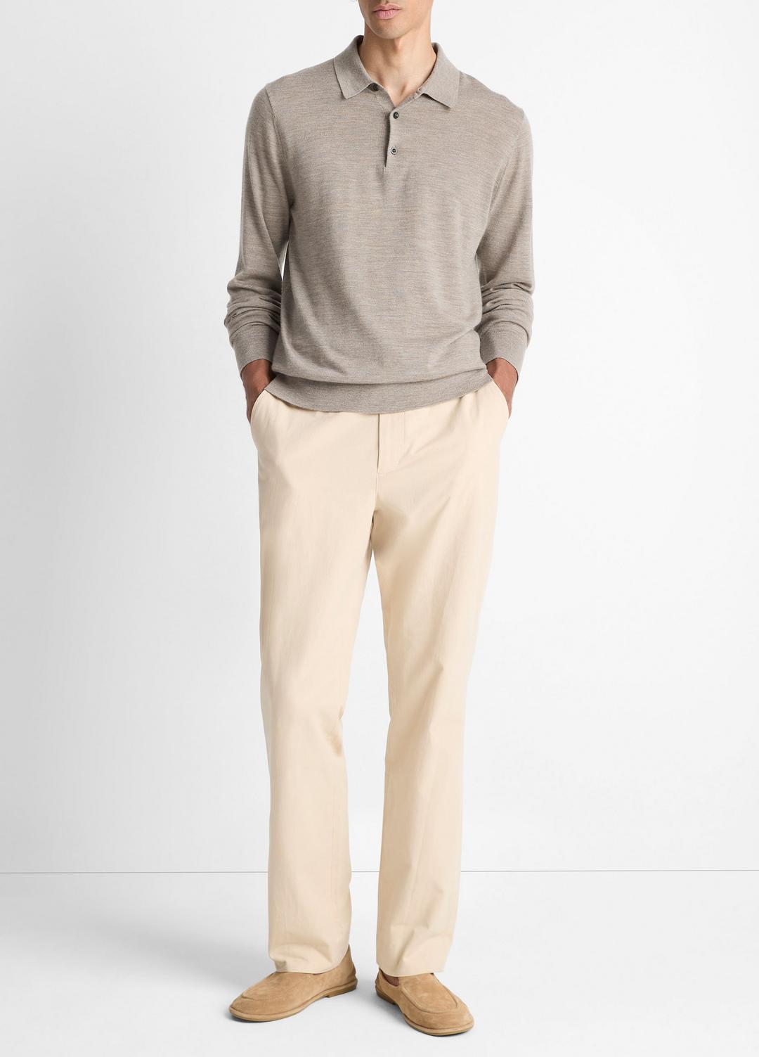 Featherweight Merino Wool-Cashmere Polo Sweater in Long Sleeve - HEATHER SMOKE | VINCE Men
