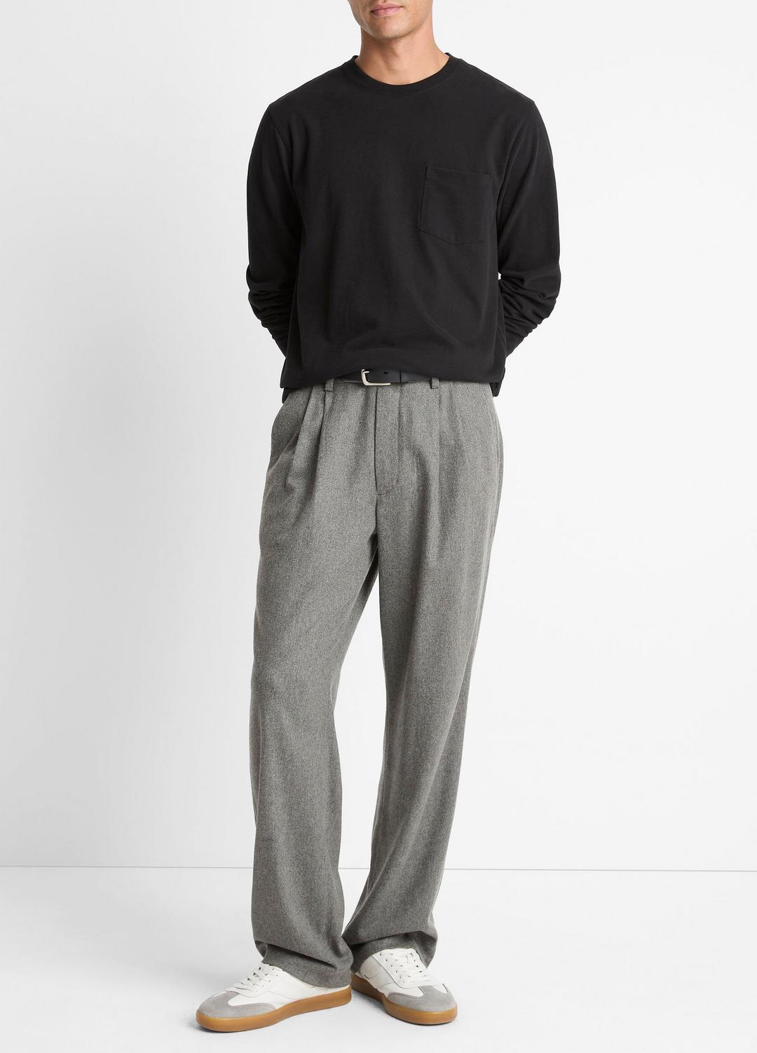 Sueded Jersey Long-Sleeve Pocket T-Shirt in Long Sleeve - BLACK | VINCE Men