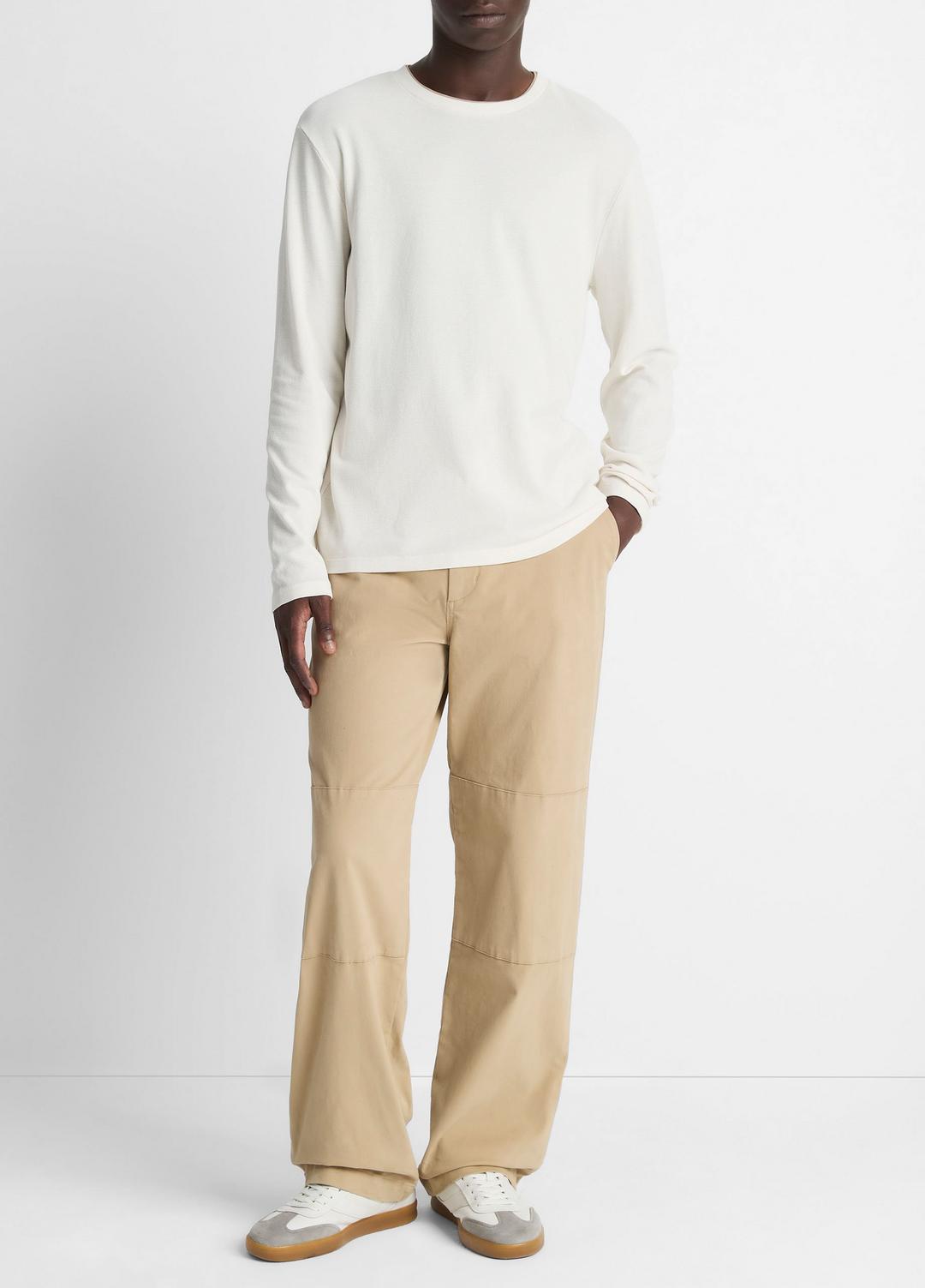 Micro-Waffle Pima Cotton Double-Collar Long-Sleeve T-Shirt in Long Sleeve - BLANCO/TERRAPIN | VINCE Men