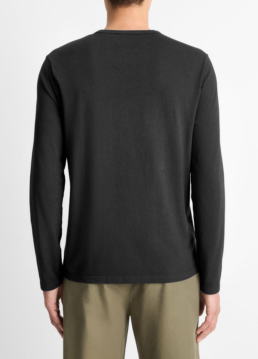 Garment Dye Cotton Long-Sleeve Henley in Henleys & Polos - TRUE BLACK | VINCE Men