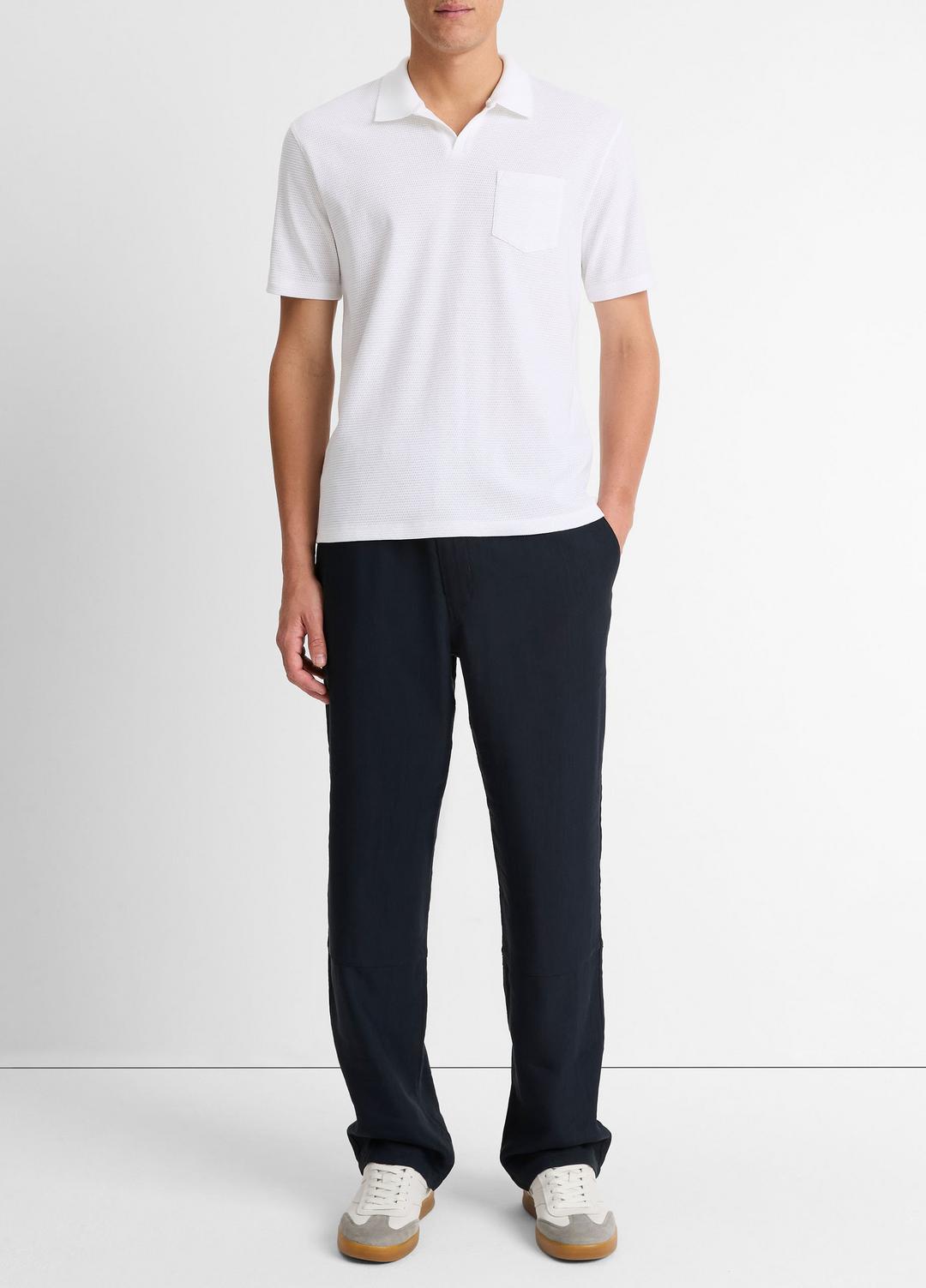 Cotton-Blend Johnny-Collar Polo Shirt in Short Sleeve - OPTIC WHITE | VINCE Men