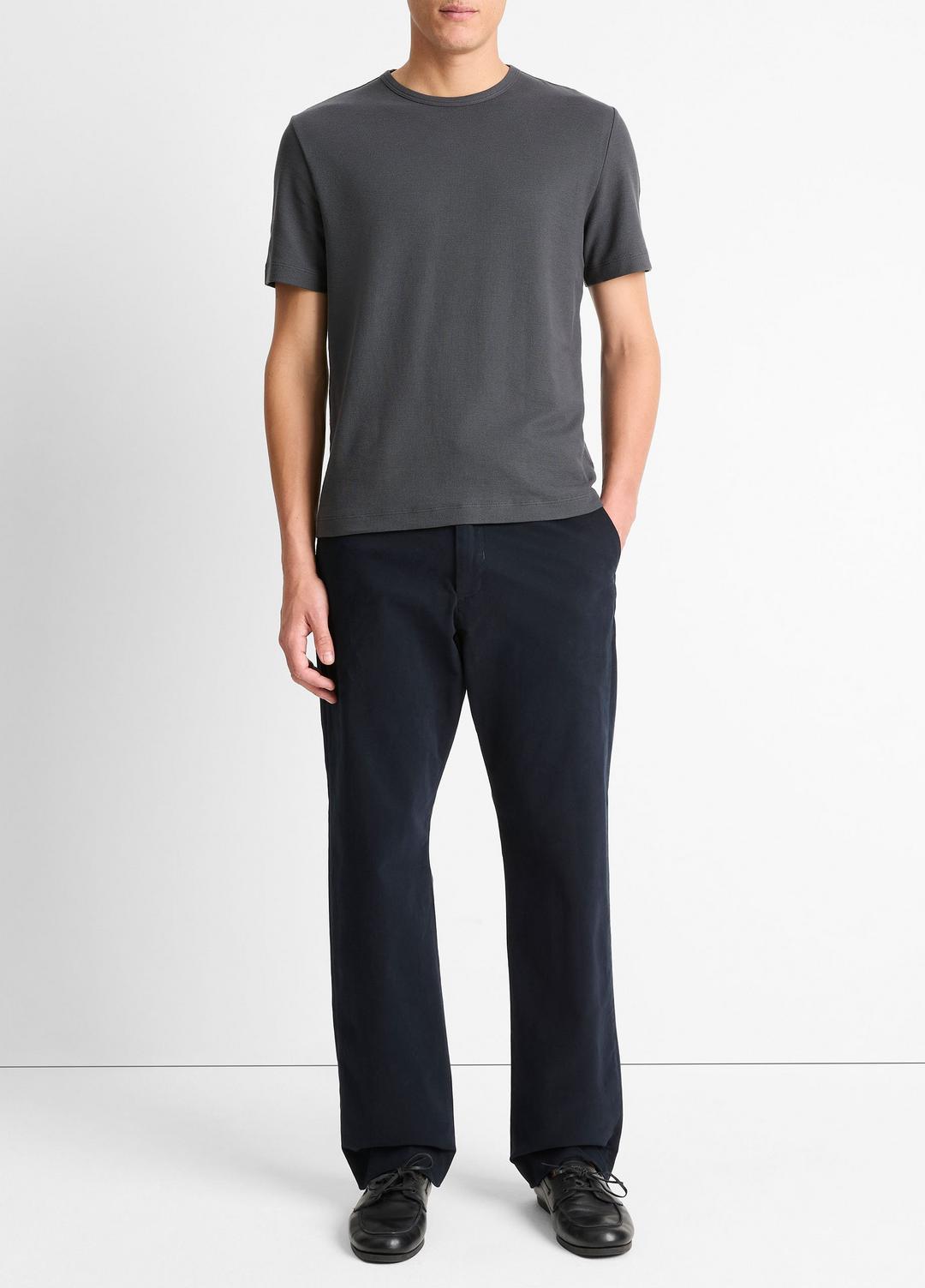 Pima Cotton Piqué Crew Neck T-Shirt in Short Sleeve - SOFT BLACK | VINCE Men