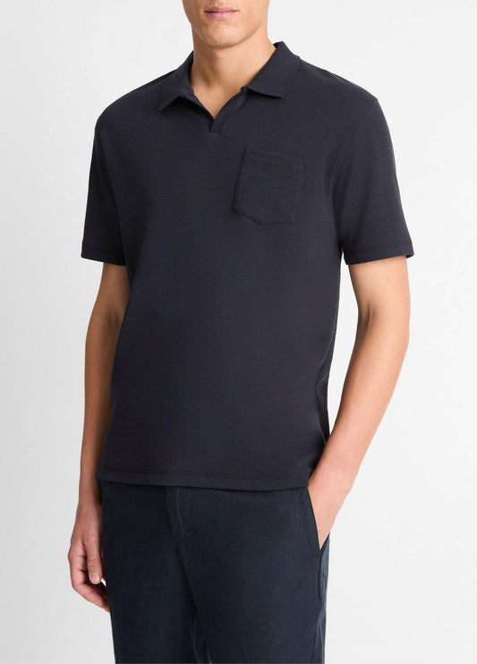 Cotton-Blend Johnny-Collar Polo Shirt in Short Sleeve - COASTAL BLUE | VINCE Men