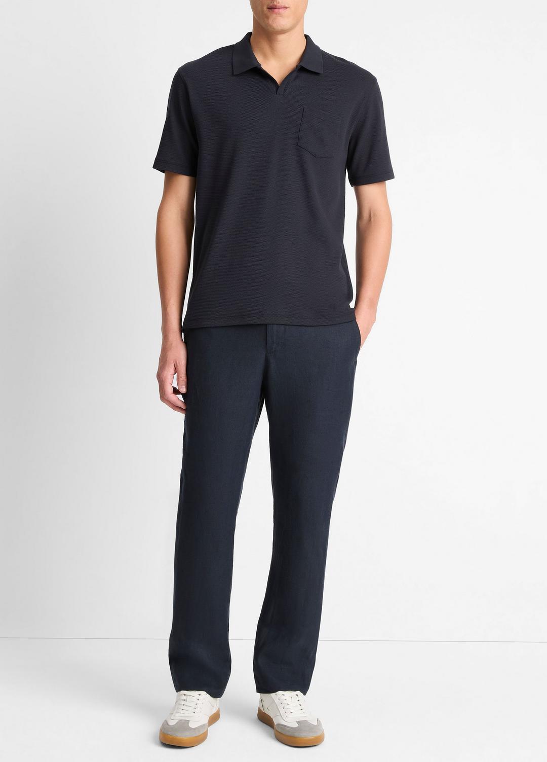 Cotton-Blend Johnny-Collar Polo Shirt in Short Sleeve - COASTAL BLUE | VINCE Men