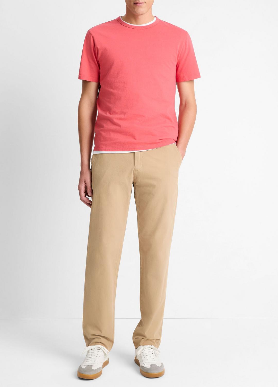 Garment Dye Cotton T-Shirt in Short Sleeve - WASHED CORAL RED | VINCE Men