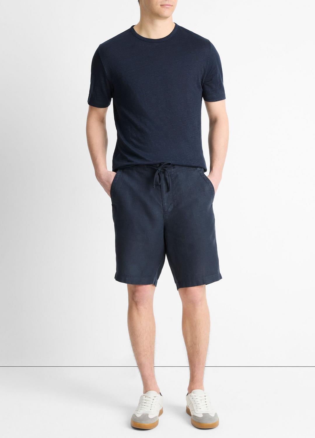 Linen Crew Neck T-Shirt in Short Sleeve - COASTAL BLUE | VINCE Men