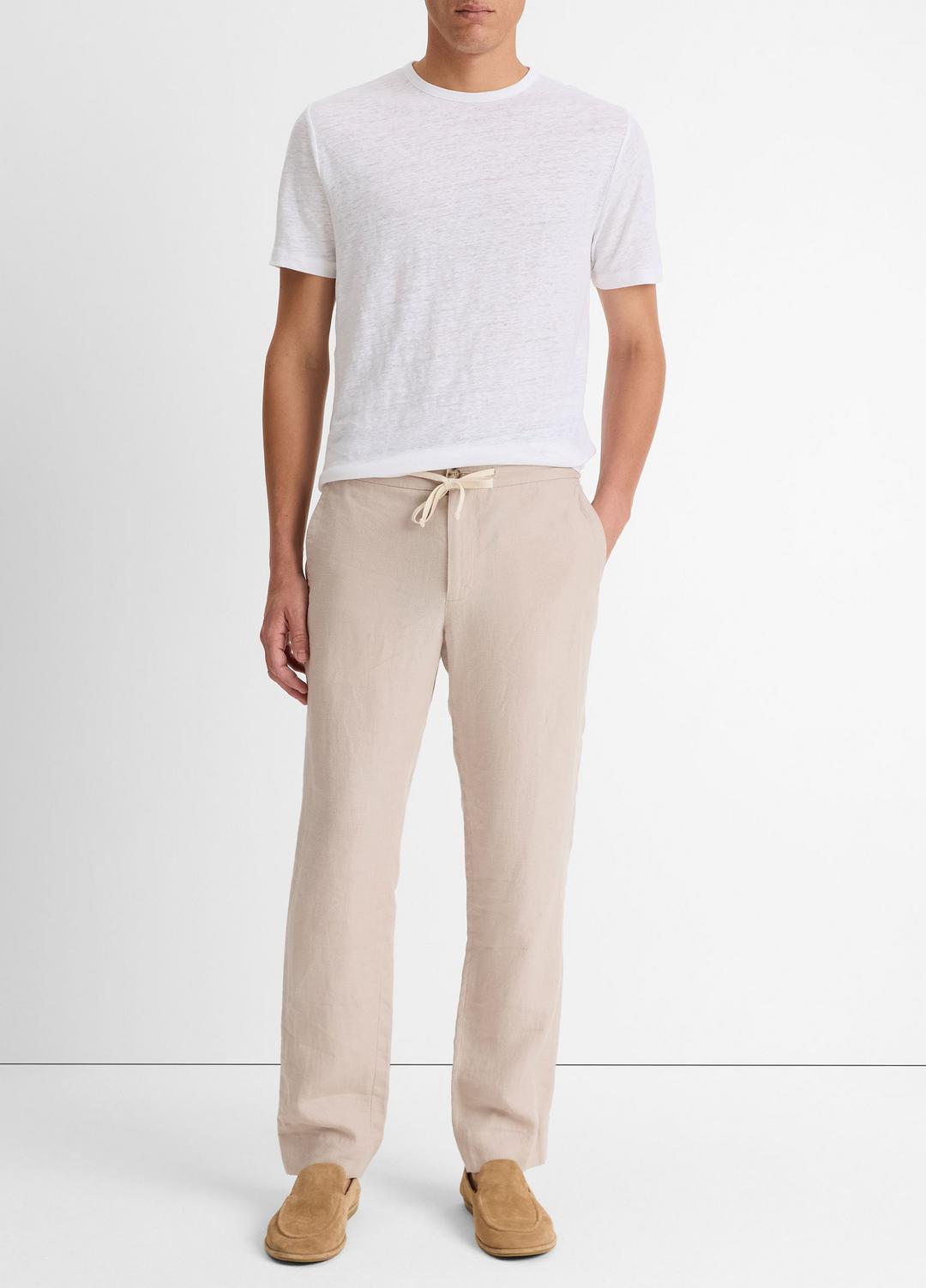 Linen Crew Neck T-Shirt in Short Sleeve - OPTIC WHITE | VINCE Men