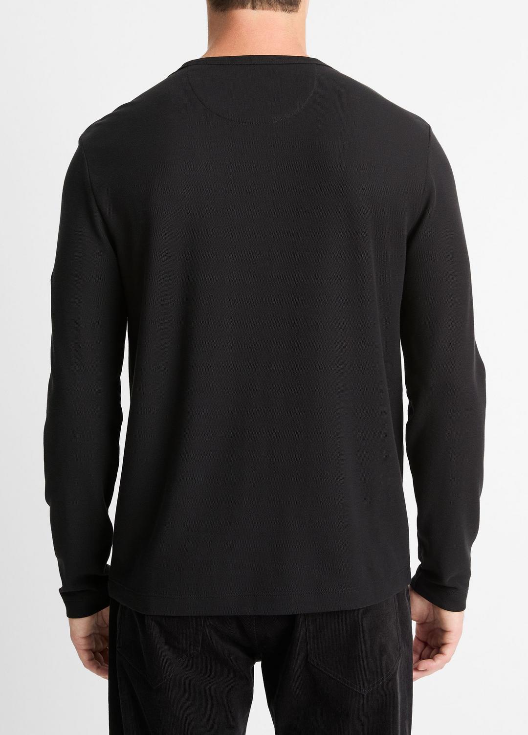 Pima Cotton Piqué Long-Sleeve T-Shirt in Long Sleeve - BLACK | VINCE Men