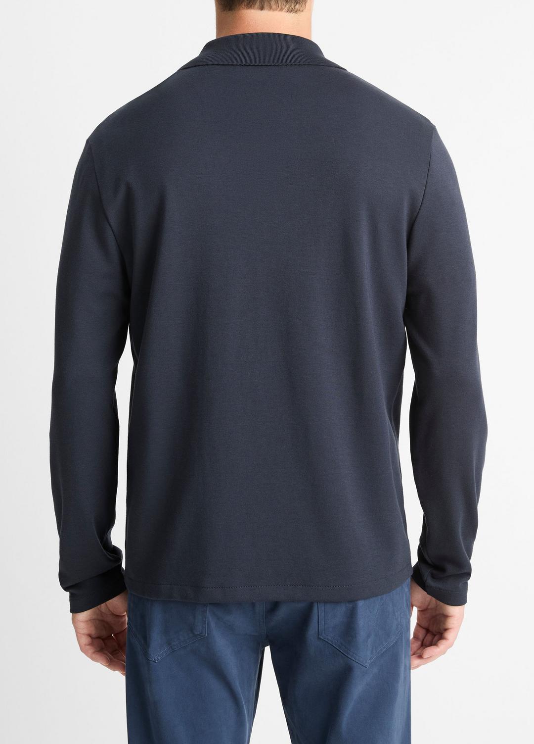 Milano Pima Cotton-Blend Johnny-Collar Shirt in Long Sleeve - COASTAL BLUE | VINCE Men