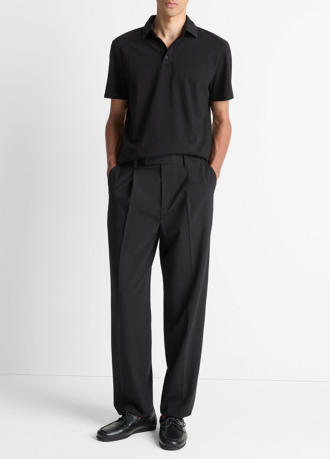 Garment Dye Cotton Polo Shirt in Short Sleeve - TRUE BLACK | VINCE Men