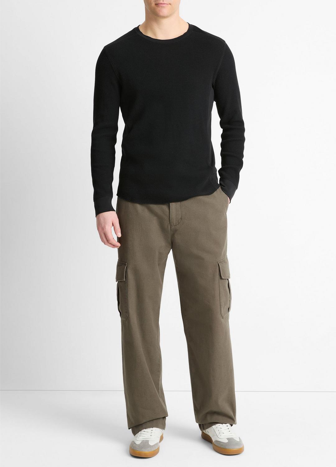 Pima Cotton-Blend Thermal Long-Sleeve Pullover in Long Sleeve - BLACK | VINCE Men