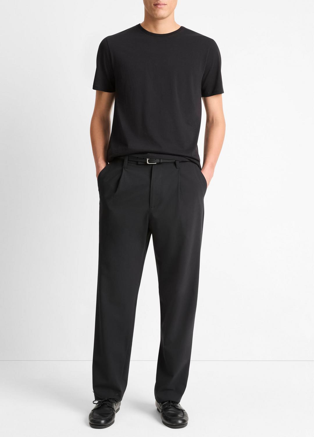 Pima Cotton Crew Neck T-Shirt in Short Sleeve - BLACK | VINCE Men