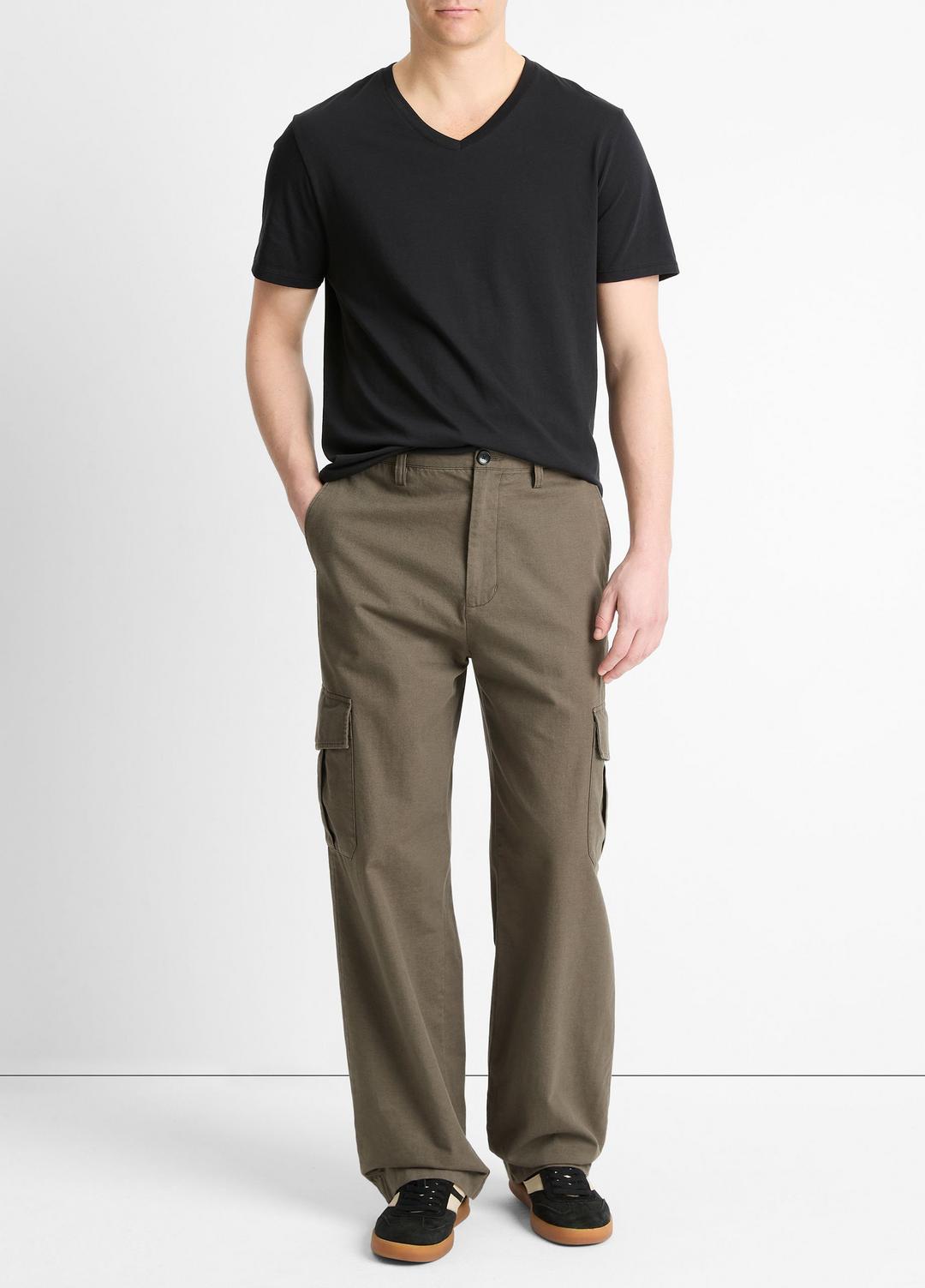 Pima Cotton V-Neck T-Shirt in Short Sleeve - BLACK | VINCE Men