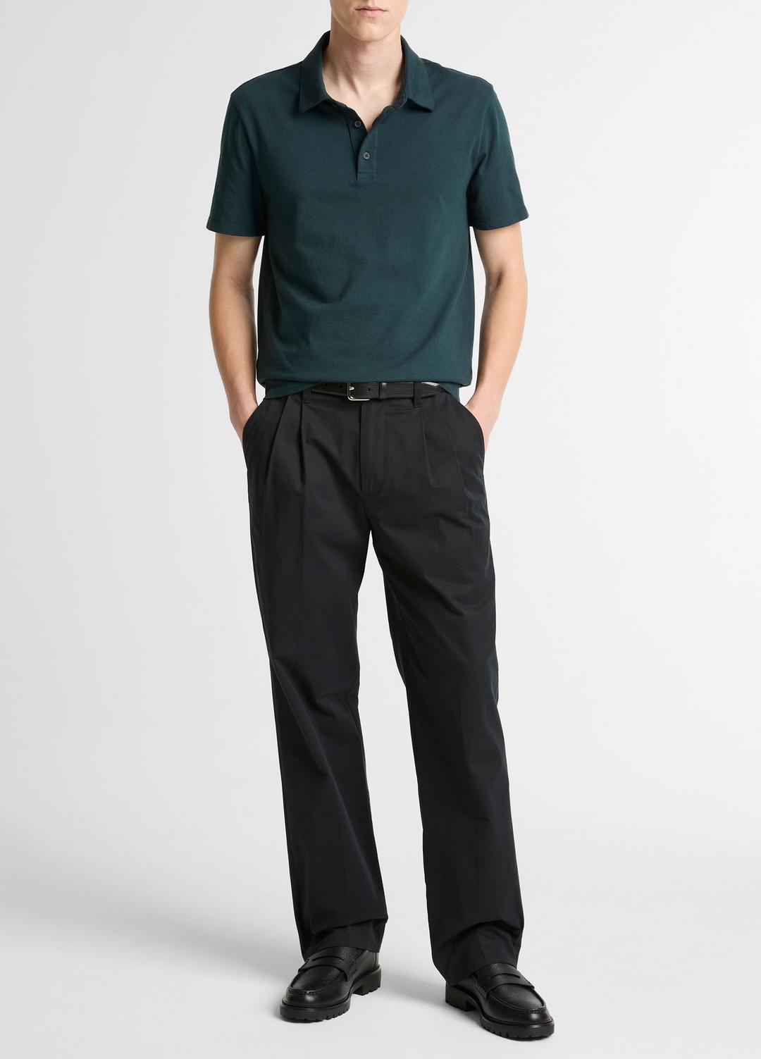 Garment Dye Cotton Polo Shirt in Short Sleeve - WASHED SEAWEED | VINCE Men