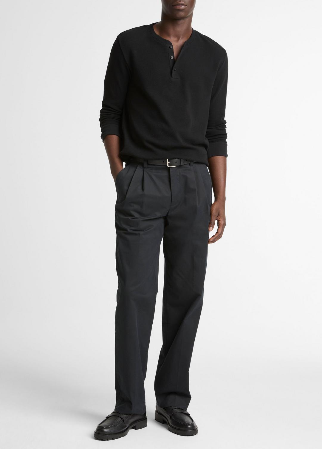 Jacquard-Rib Cotton Henley in Long Sleeve - BLACK | VINCE Men