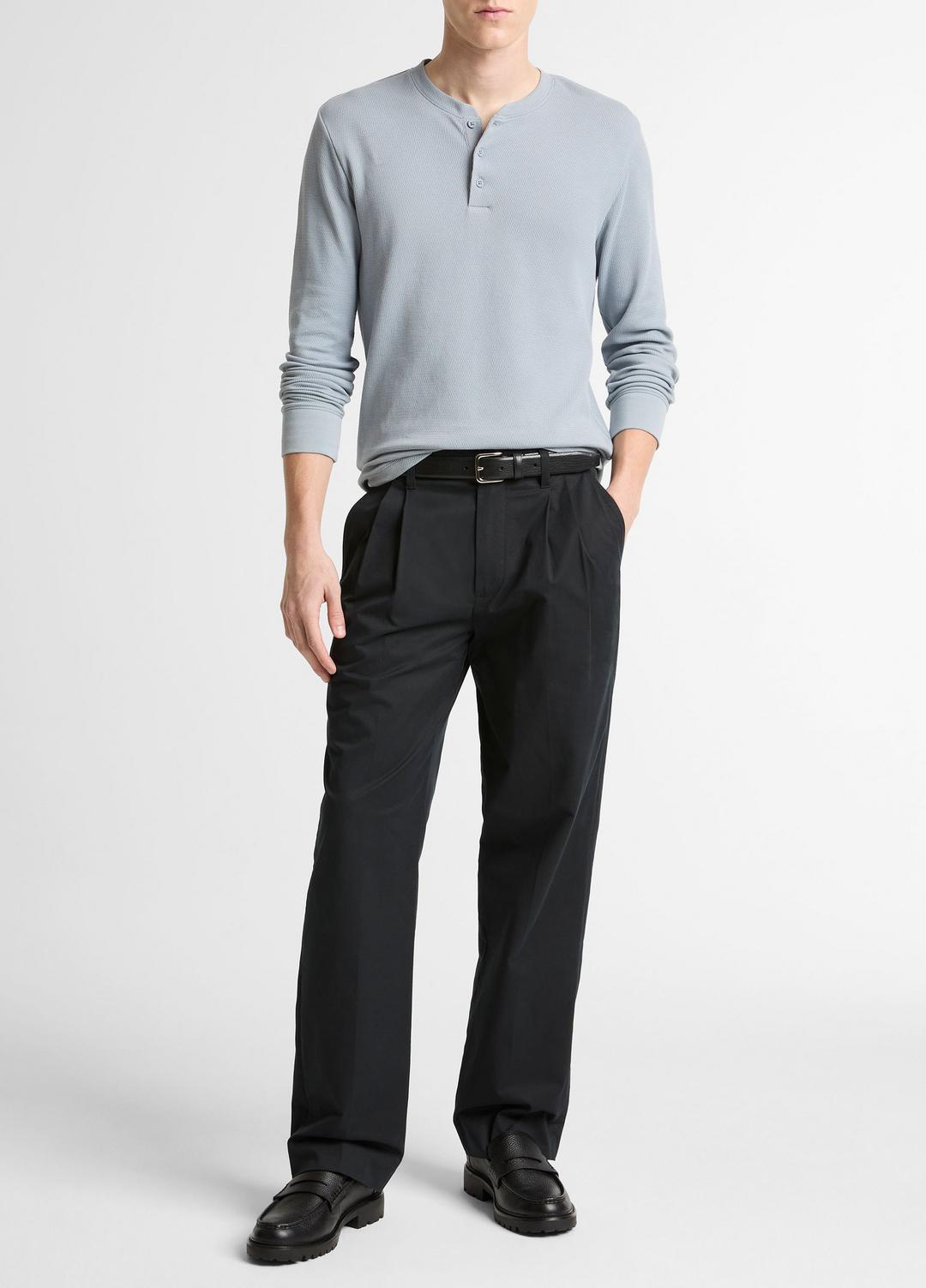 Jacquard-Rib Cotton Henley in Long Sleeve - STEEL BLUE | VINCE Men