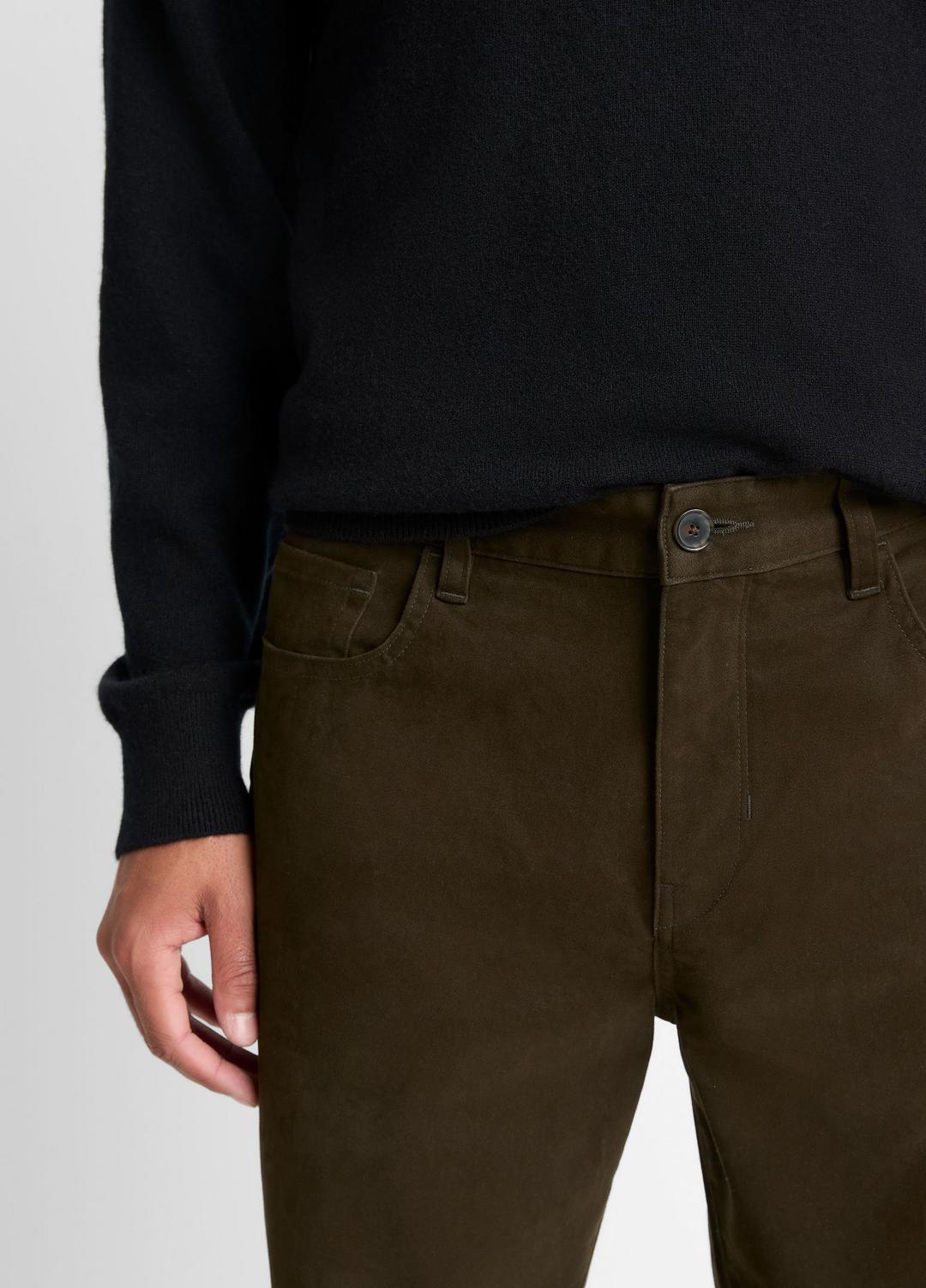Dylan Slim 5-Pocket Peached Stretch-Cotton Pant in Trousers - DARK LEAF | VINCE Men