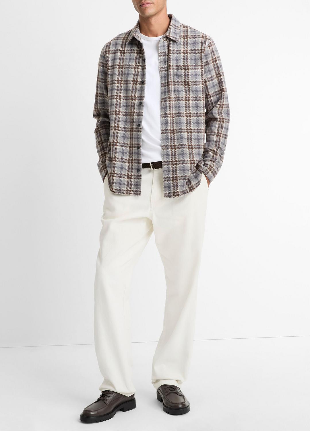 Plaid Cotton-Blend Shirt Jacket in Shirt Jackets - HEATHER FOG COMBO | VINCE Men