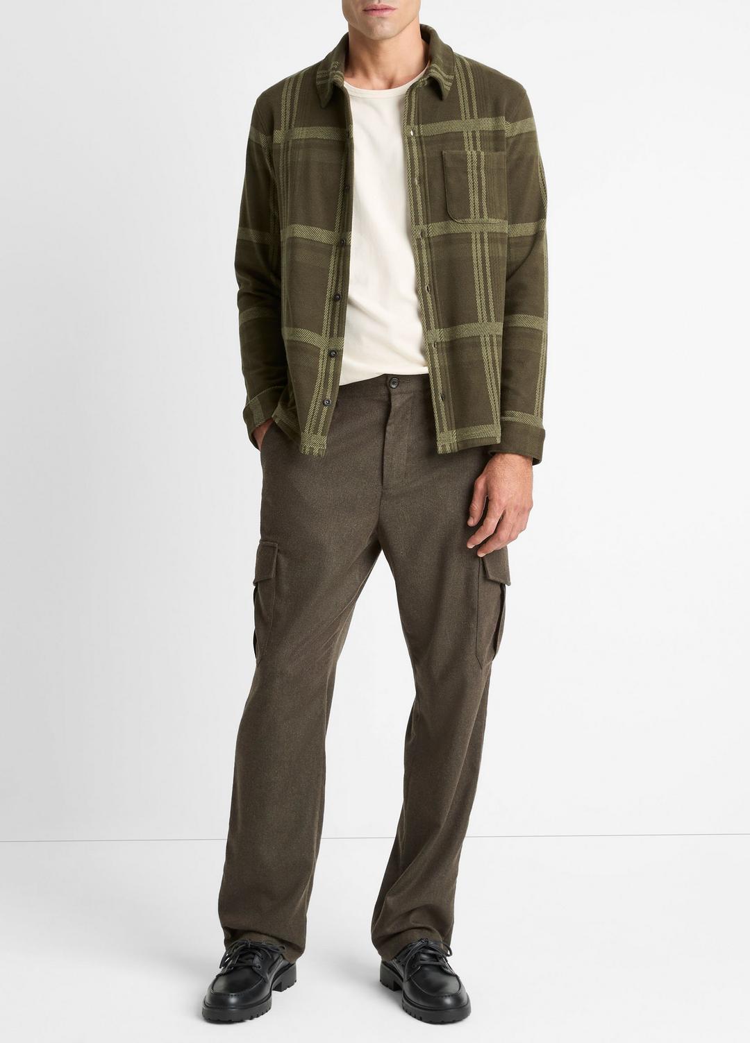 Plaid Cotton-Blend Shirt Jacket in Shirt Jackets - DARK LEAF COMBO | VINCE Men
