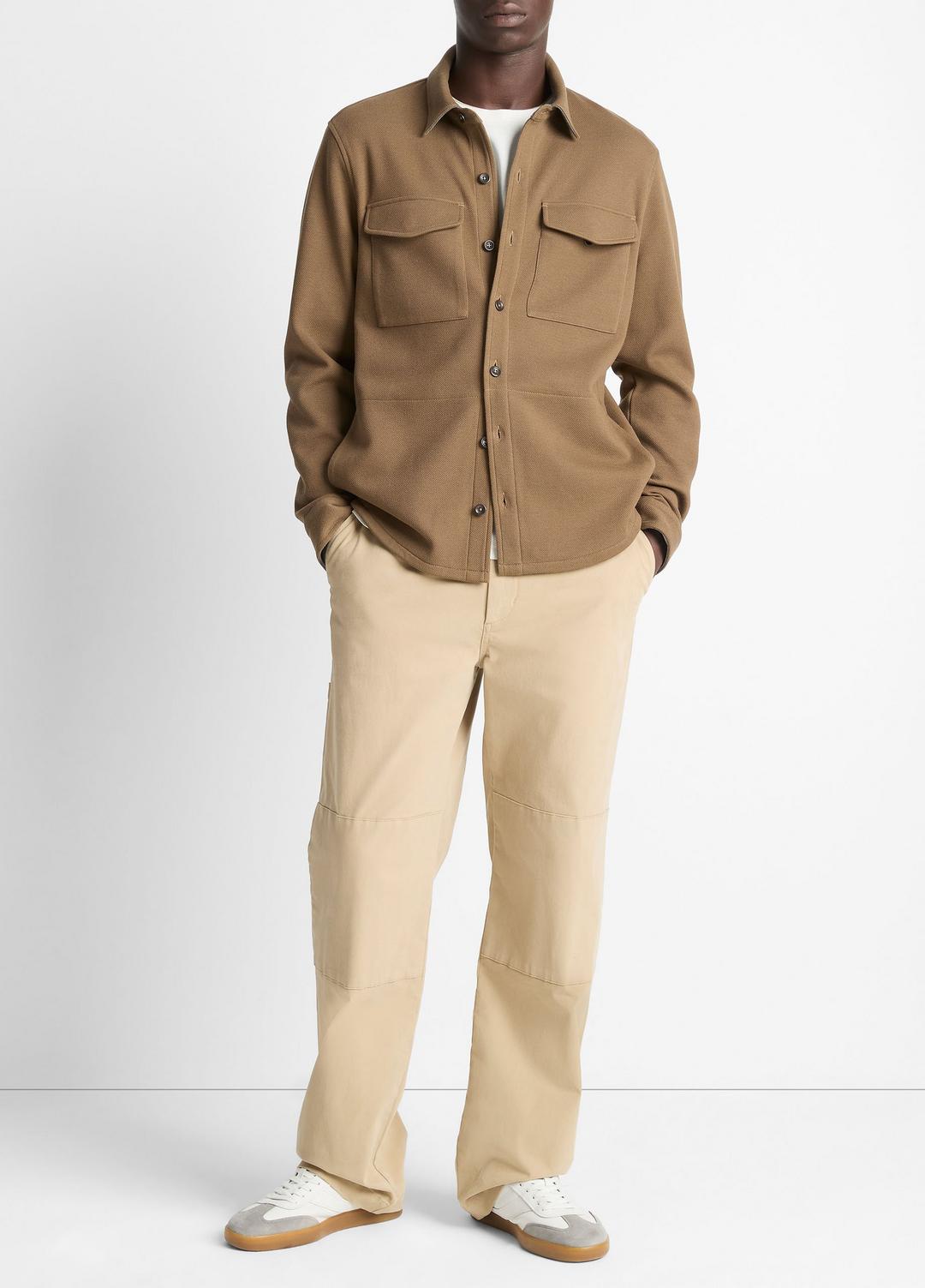 Double-Knit Cotton-Blend Piqué Shirt Jacket in Shirt Jackets - HIGHLANDS/MEDIUM HEATHER GREY | VINCE Men