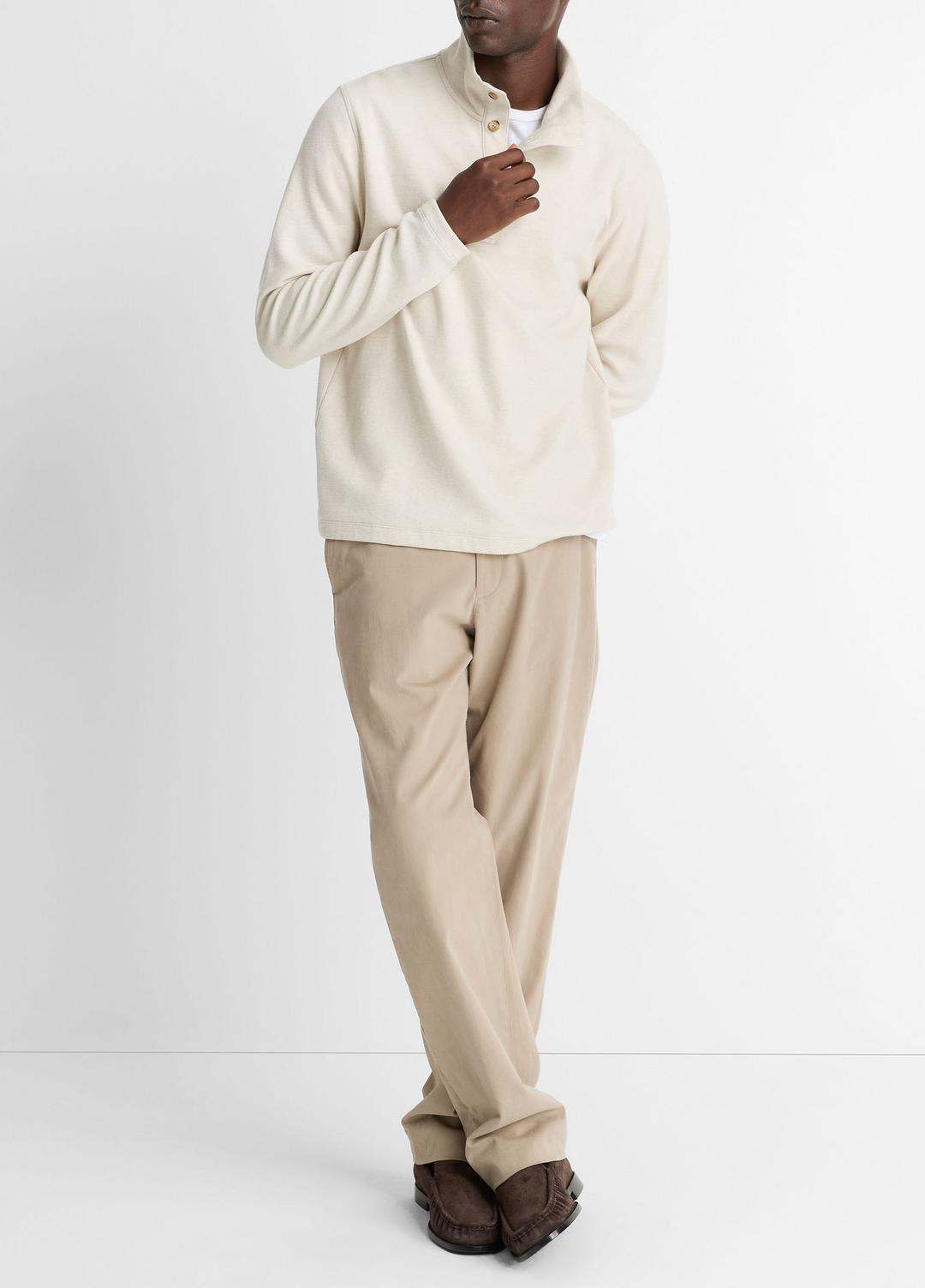 Cotton Button Mock-Neck Pullover in Sweatshirts & Hoodies - HEATHER BONE | VINCE Men