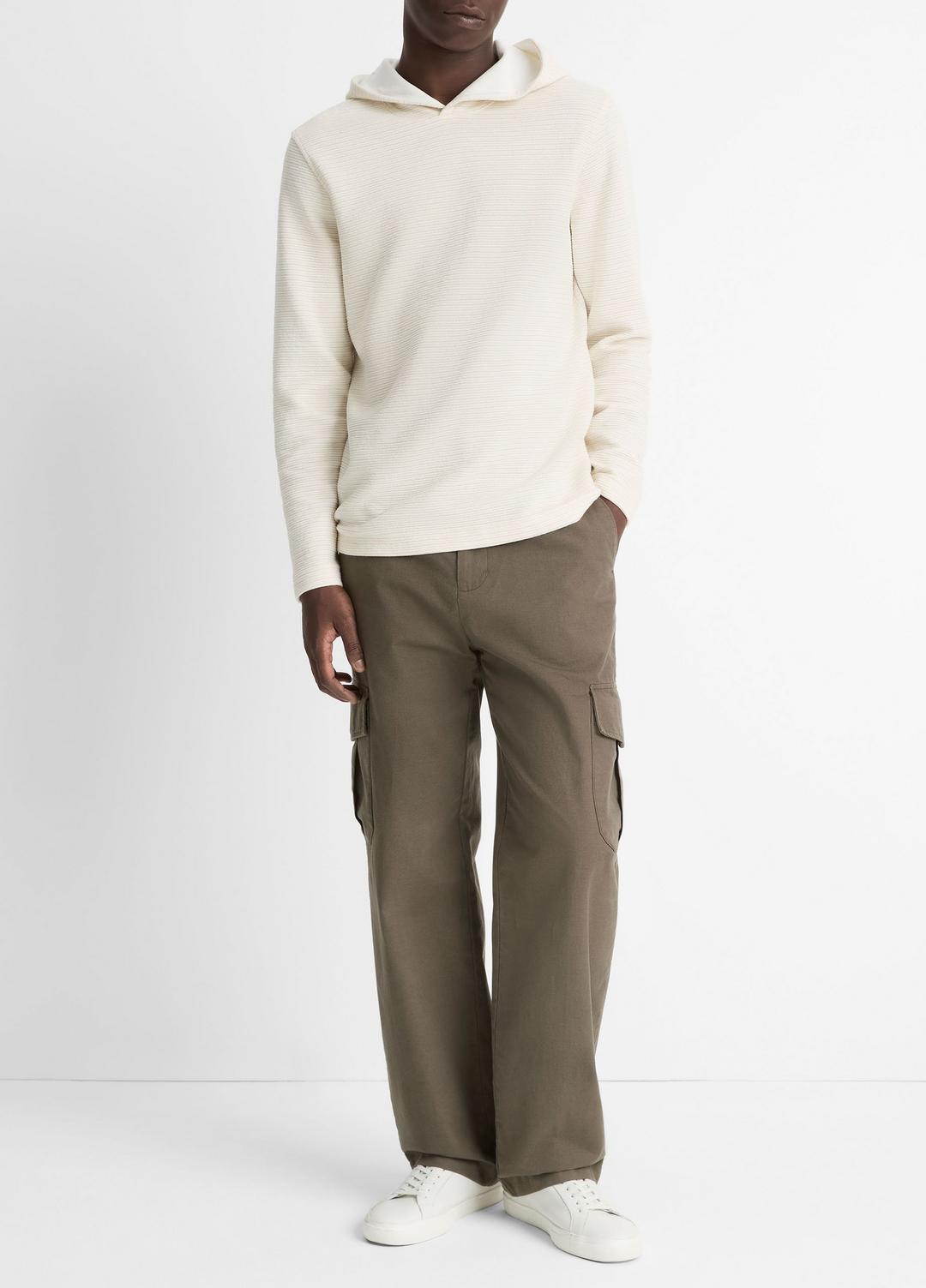 Variegated Stripe Double-Face Cotton-Blend Hoodie in Sweatshirts & Hoodies - BAJA SAND/NATURAL | VINCE Men