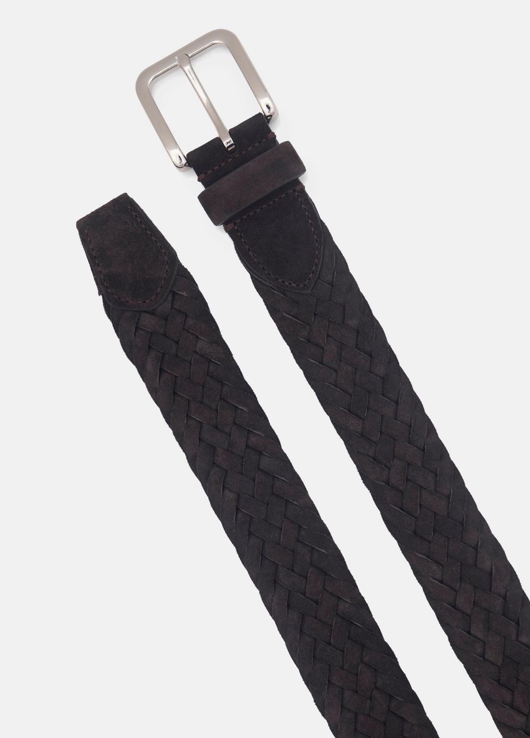 Men's 35mm Woven Suede Belt in Belts - CHOCOLATE/PALLADIUM | VINCE Men