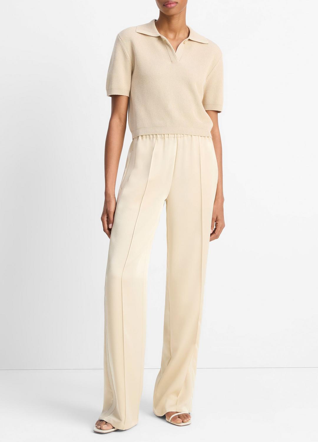 Ribbed Silk-Cotton Polo Sweater in Sweaters - PALE CANYON | VINCE Sale