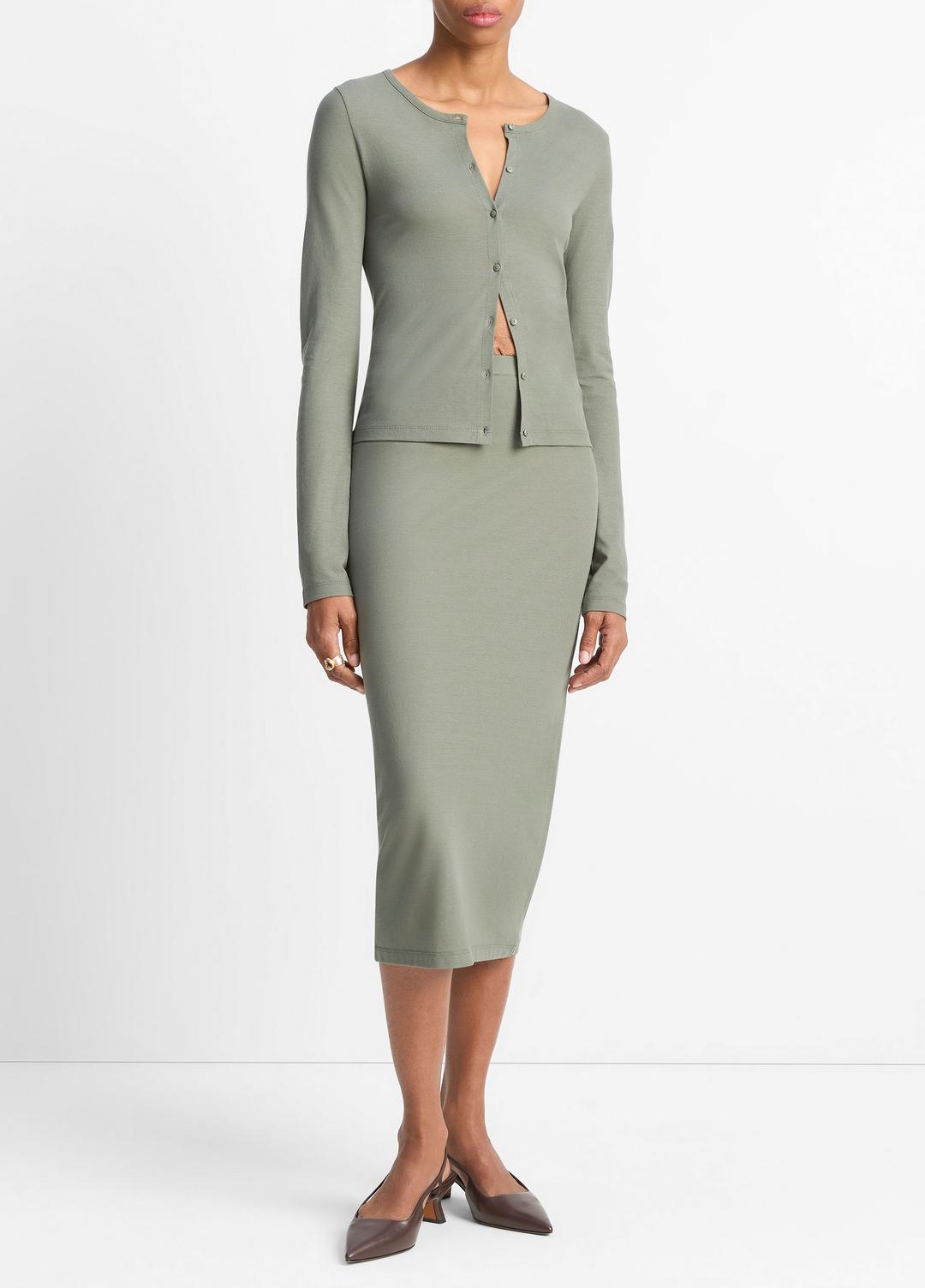 Cotton Crepe Jersey Cardigan in Shirts & Tees - CLAY SAGE | VINCE Sale