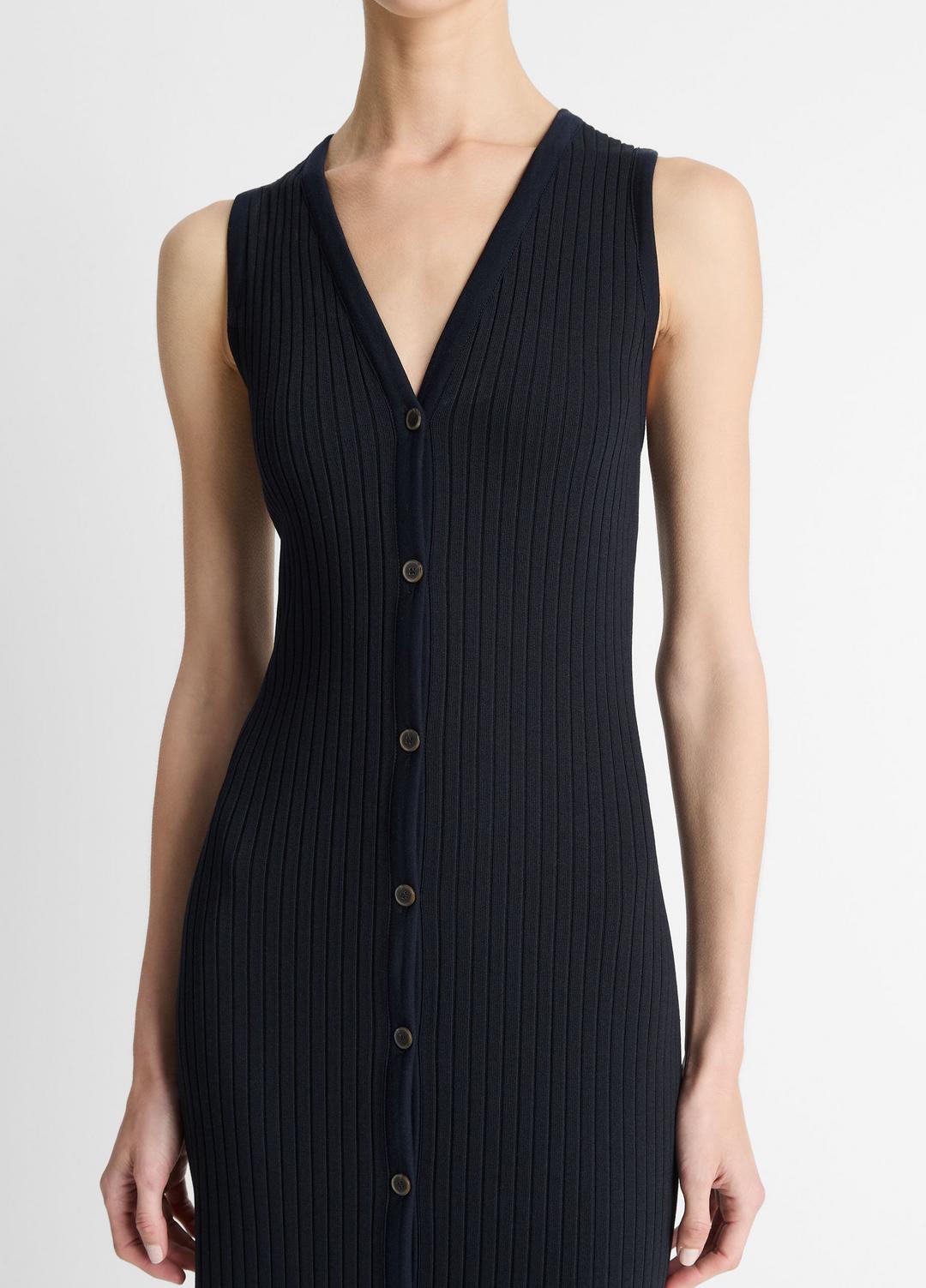 Ribbed Cotton-Blend Button-Front Dress in Dresses & Skirts - COASTAL BLUE | VINCE Sale