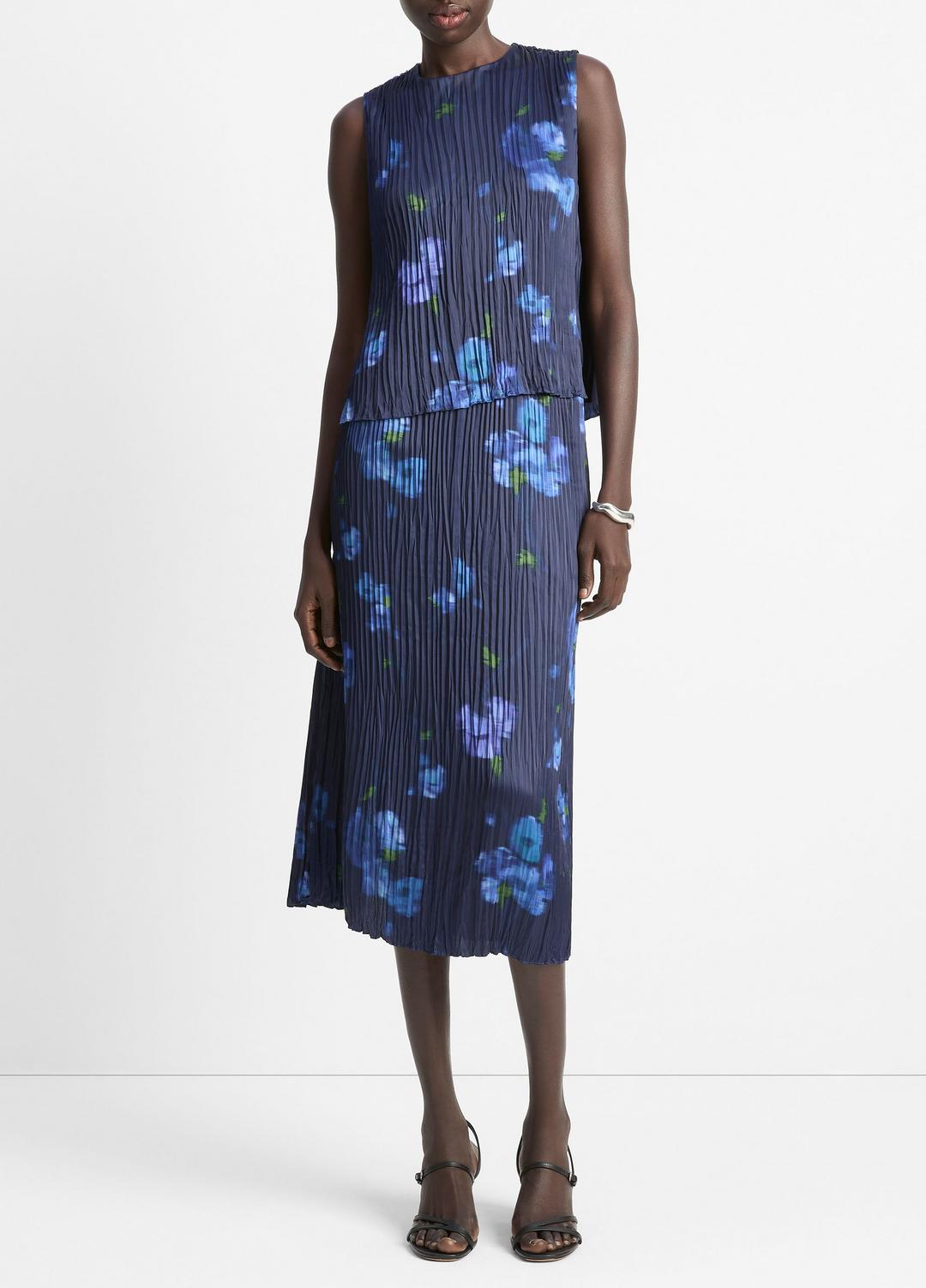 Poppy Blur Crushed Satin Shell in Shirts & Tees - MIDNIGHT | VINCE Sale