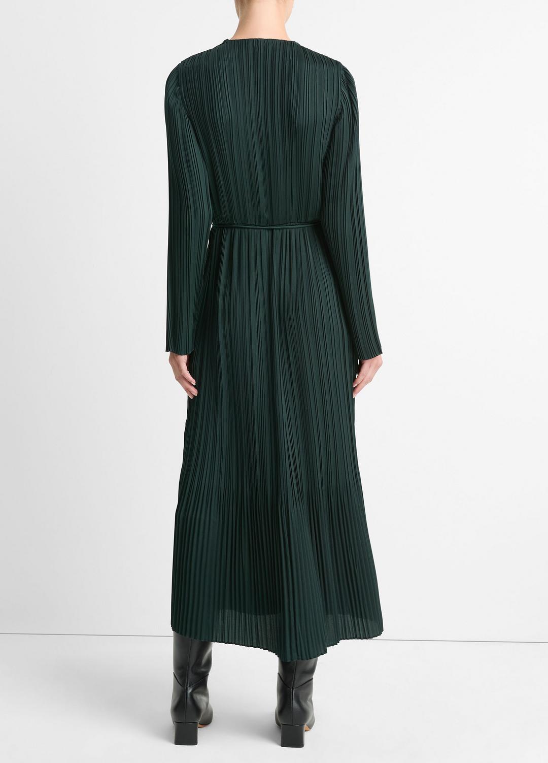 Pleated Satin Long-Sleeve Dress in Dresses & Skirts - MARINE PINE | VINCE Sale