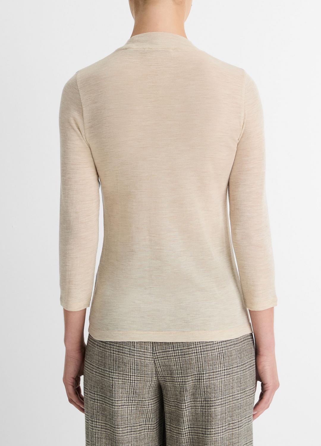 Wool Three-Quarter-Sleeve Mock-Neck Top in Shirts & Tees - LIGHT HEATHER ECRU | VINCE Sale