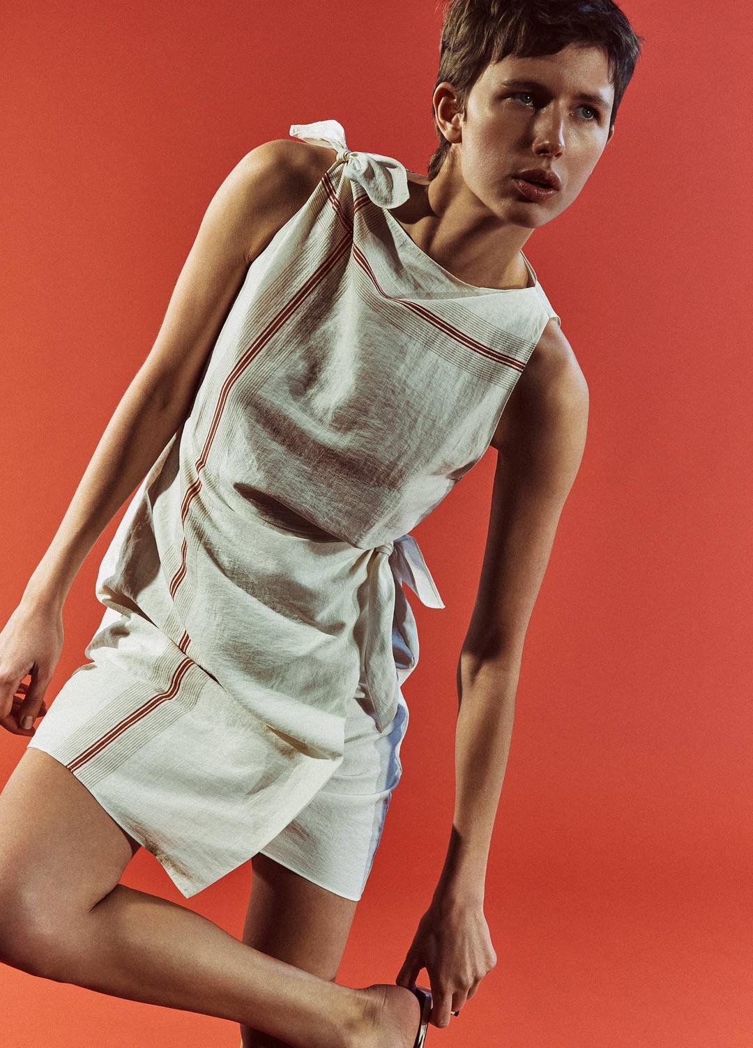 Handkerchief-Stripe Wrap Dress in Dresses & Skirts - OAT SHELL/BRICK ROSE | VINCE Sale